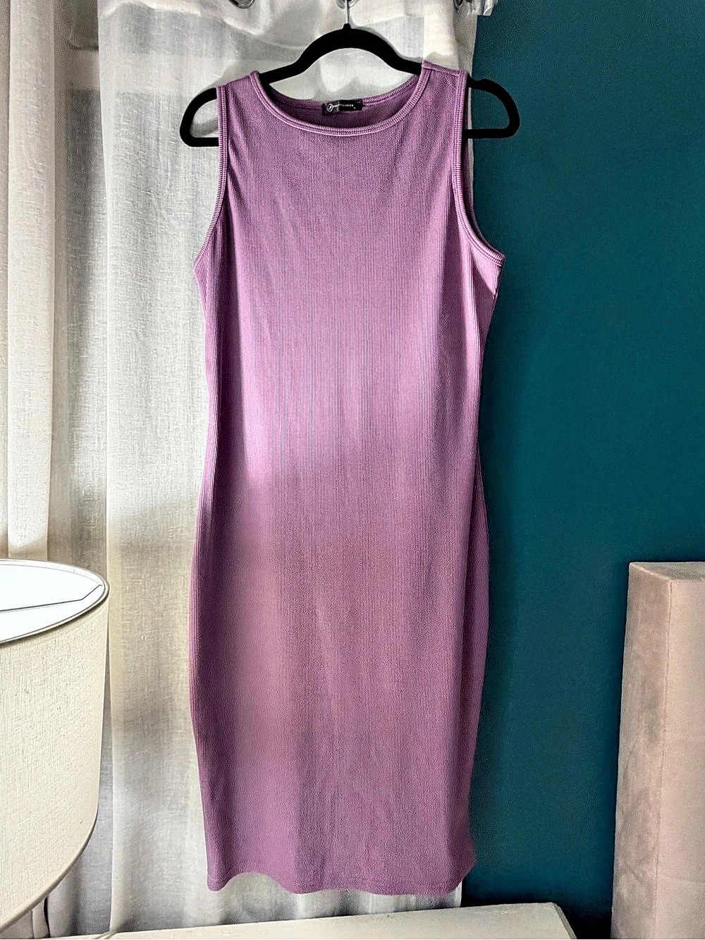 PRETTYGARDEN Ribbed Knit Crewneck Tank Midi Dress Purple Large